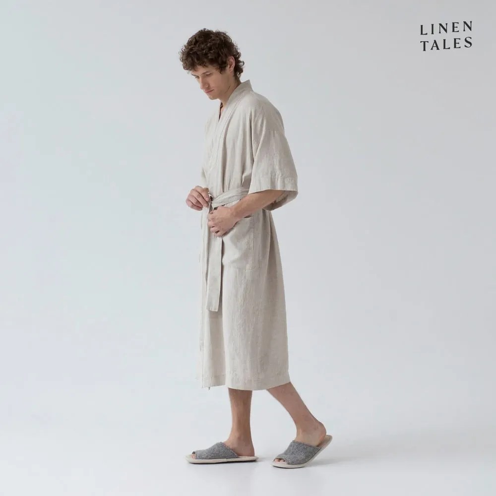 Béžový ľanový župan veľkosť S/M Summer - Linen Tales