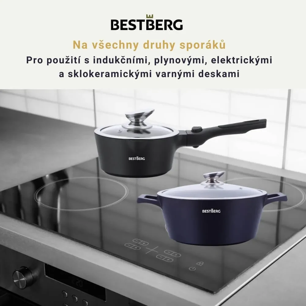 bestBerg BBN-1014BK 14-dielna prémiová súprava riadu s nepriľnavým mramorovým povrchom / čierna
