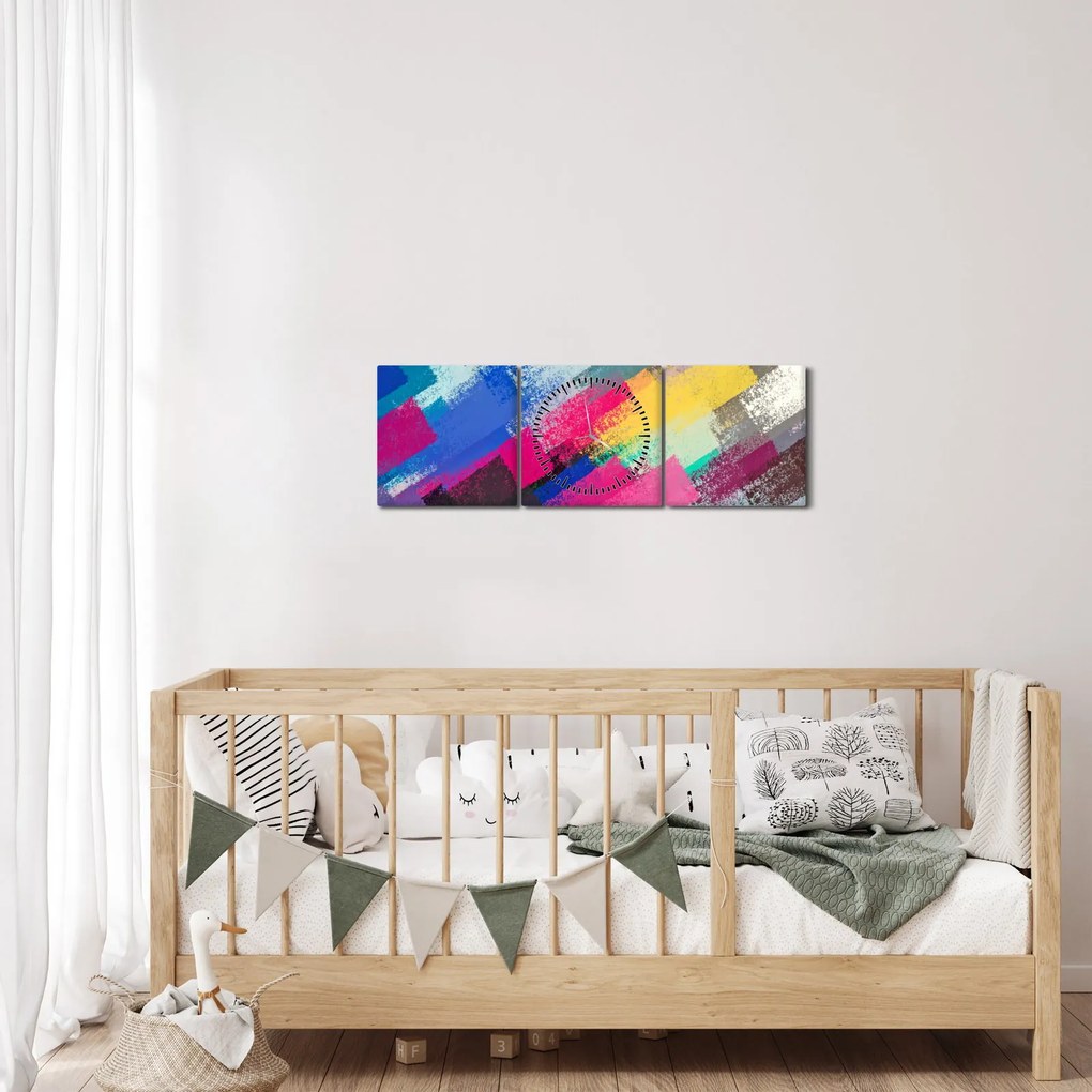 Obraz - Farebné ťahy štetcom (s hodinami) (90x30 cm)