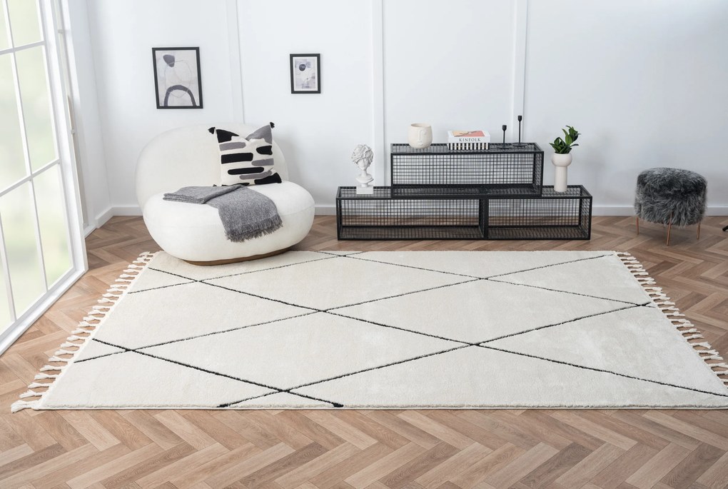 Kusový koberec Moroccan Charm weiß, 160x230, čiernobiela, obývacia izba, My Flair