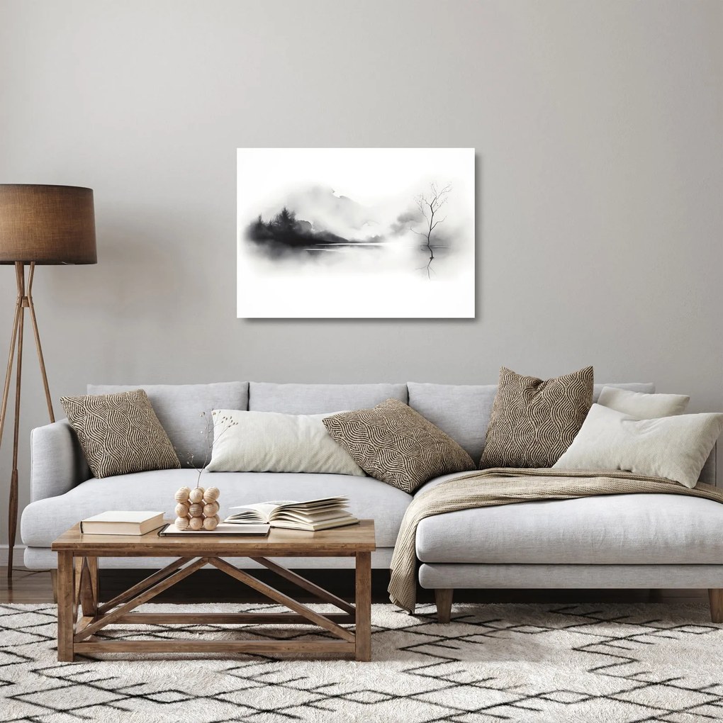 Sklenený obraz - Atramentová maľba krajiny (70x50 cm)