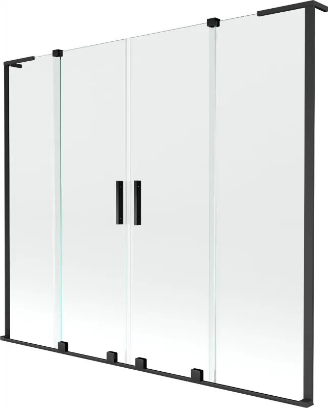 Mexen Velar L Duo, 2-krídlová posuvná vaňová zástena 200 x 150 cm, 8mm číre sklo, čierna matná, 896-200-003-02-70