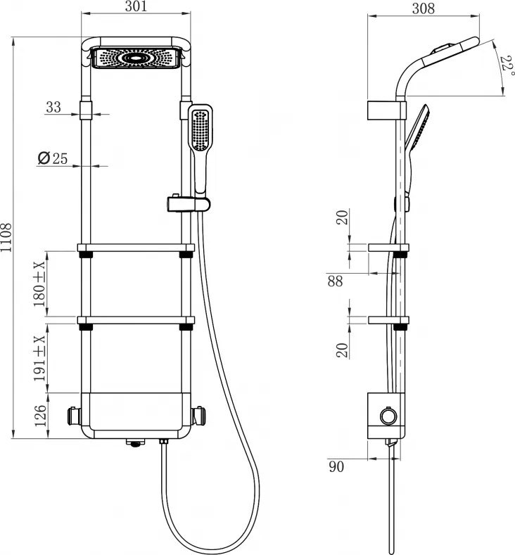 Mexen Dazz, sprchová sada s ručnou a dažďovou hlavicou, biela, 78107-20