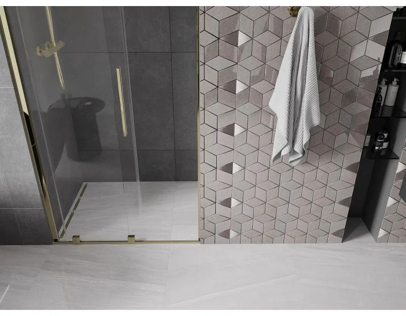 Mexen Velar, posuvné dvere do otvoru 90x200 cm, 8mm číre sklo, zlatá lesklá, 871-090-000-01-50