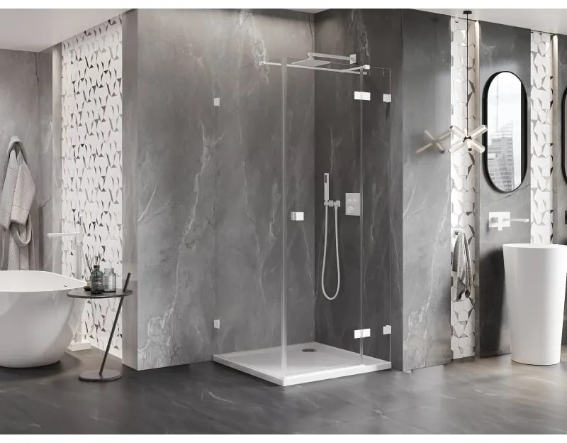 Mexen Lunar T, výklopný sprchový kút pravý 120 x 120 cm, 8mm číre sklo, biely profil, 834T-120-120-20-00-P