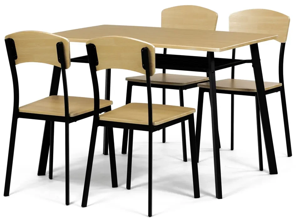 Autronic - Set jídelní (1+4), MDF dekor dub, černý kov - AUT-O2222 OAK AKCE