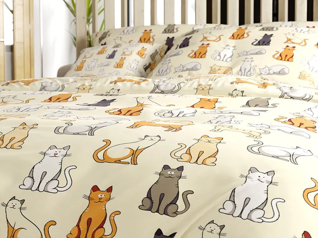 Bavlnené obliečky COLORED CATS BLEND krémové Rozmer obliečky: 70 x 90 cm | 140 x 220 cm