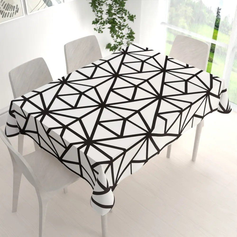 Biante Bavlnený obdĺžnikový obrus Sandra SA-577 Čierne geometrické vzory na bielom 120x200 cm