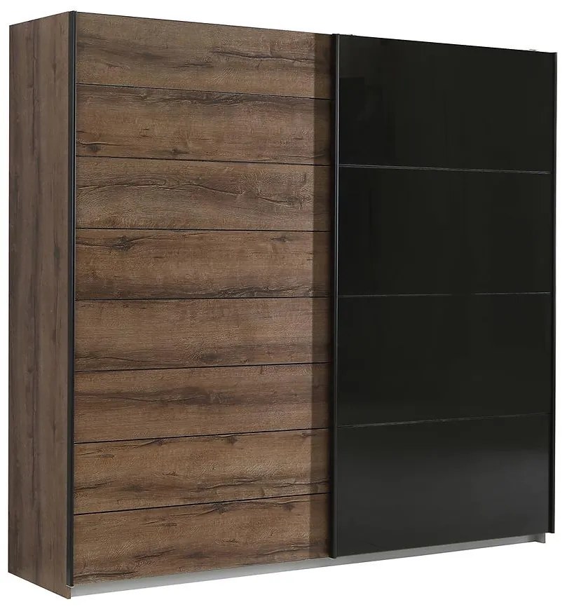 Skriňa Java 220 dub šľachtený/čierne sklo