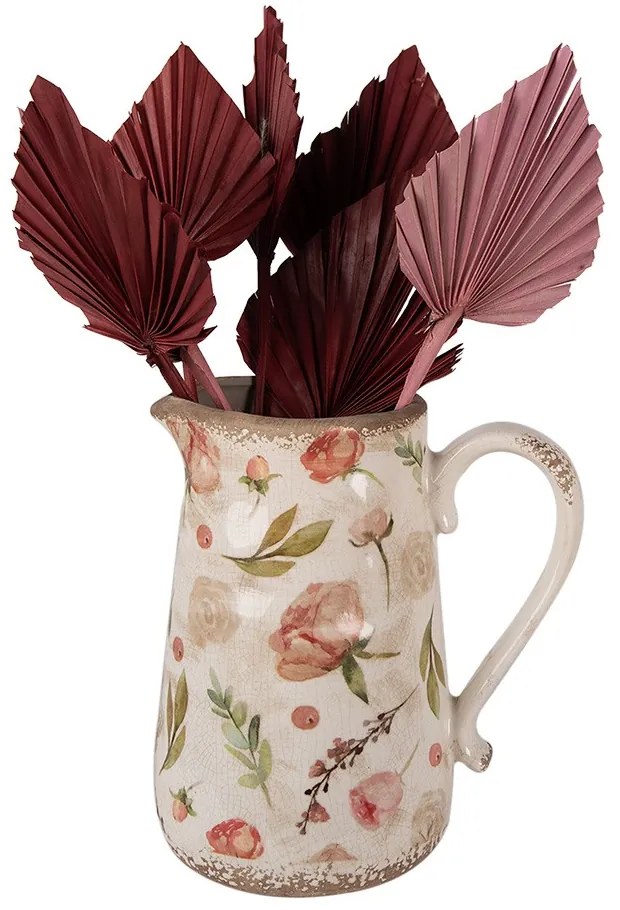 Béžový keramický džbán s ružovými kvetmi Olia L - 21*15*23 cm