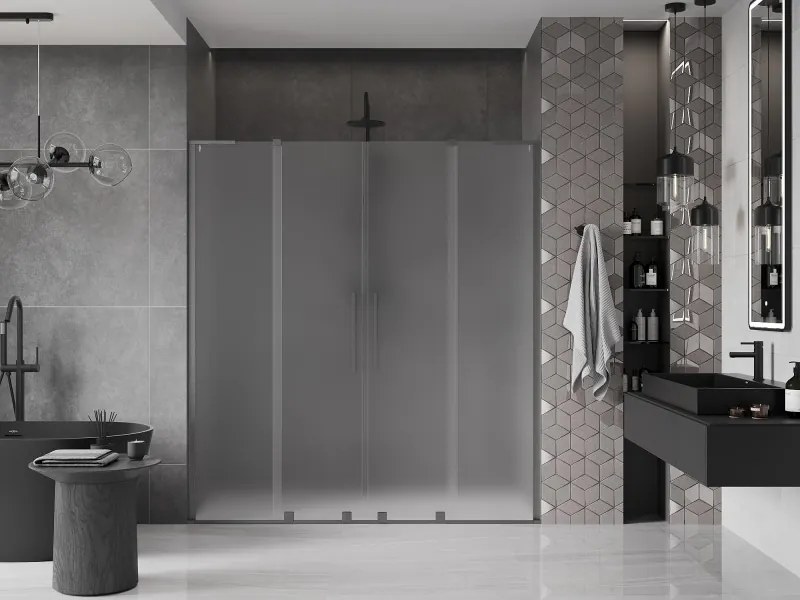 Mexen Velar L Duo, posuvné sprchové dvere do otvoru 180 cm, 8mm sklo námraza, grafit brúsený, 871-180-003-32-66