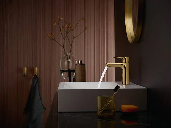 Hansgrohe Talis E, umývadlová batéria 110 s odtokovou súpravou s ťahadlom, zlatá lesklá, HAN-71710990