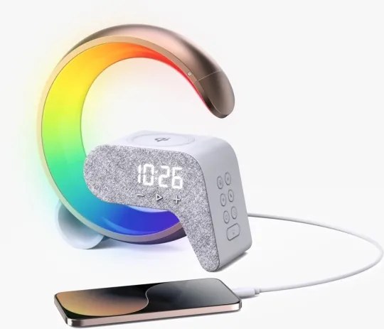 Immax 08986L-LED RGB Stmievateľná lampa s budíkom a Qi nabíjaním 30W/230V zlatá