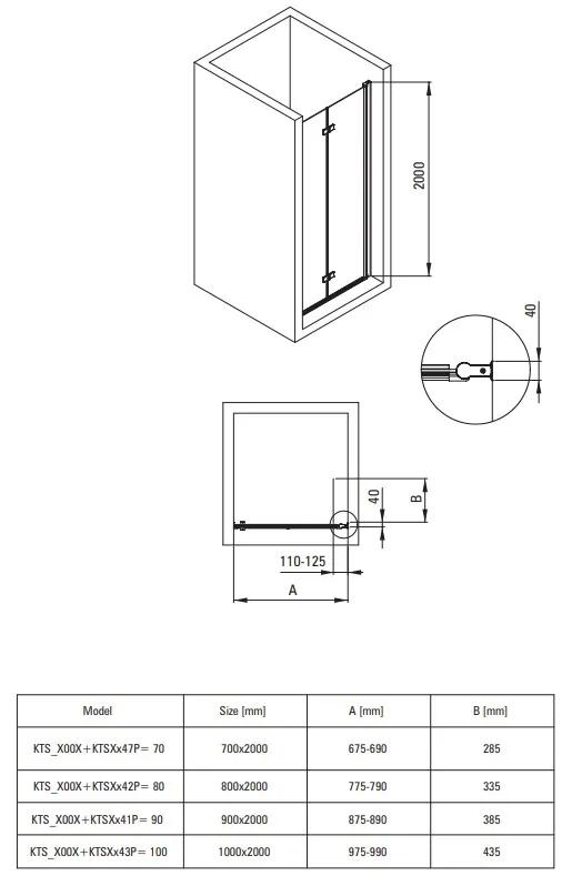 Deante Kerria Plus, skladacie sprchové dvere do otvoru 70x200cm, 6mm číre sklo s ActiveCover, chrómový profil, KTSX047P