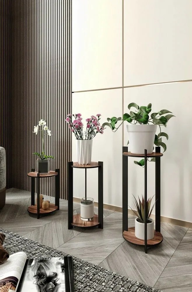 Stojan na kvety Flower Desk Round - Walnut