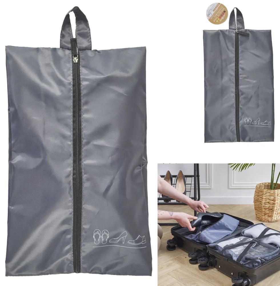 Cestovný vak na topánky na zips, organizér na topánky do kufra, sivý ZIP