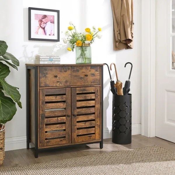 Komoda FIRA so zásuvkami, hnedá/čierna