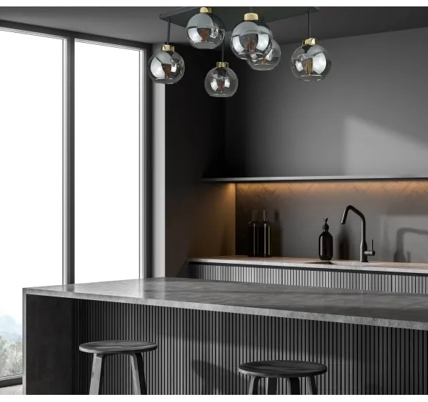 Prisadený luster NESSA 6xE27/60W/230V čierna/zlatá/dymová čierna