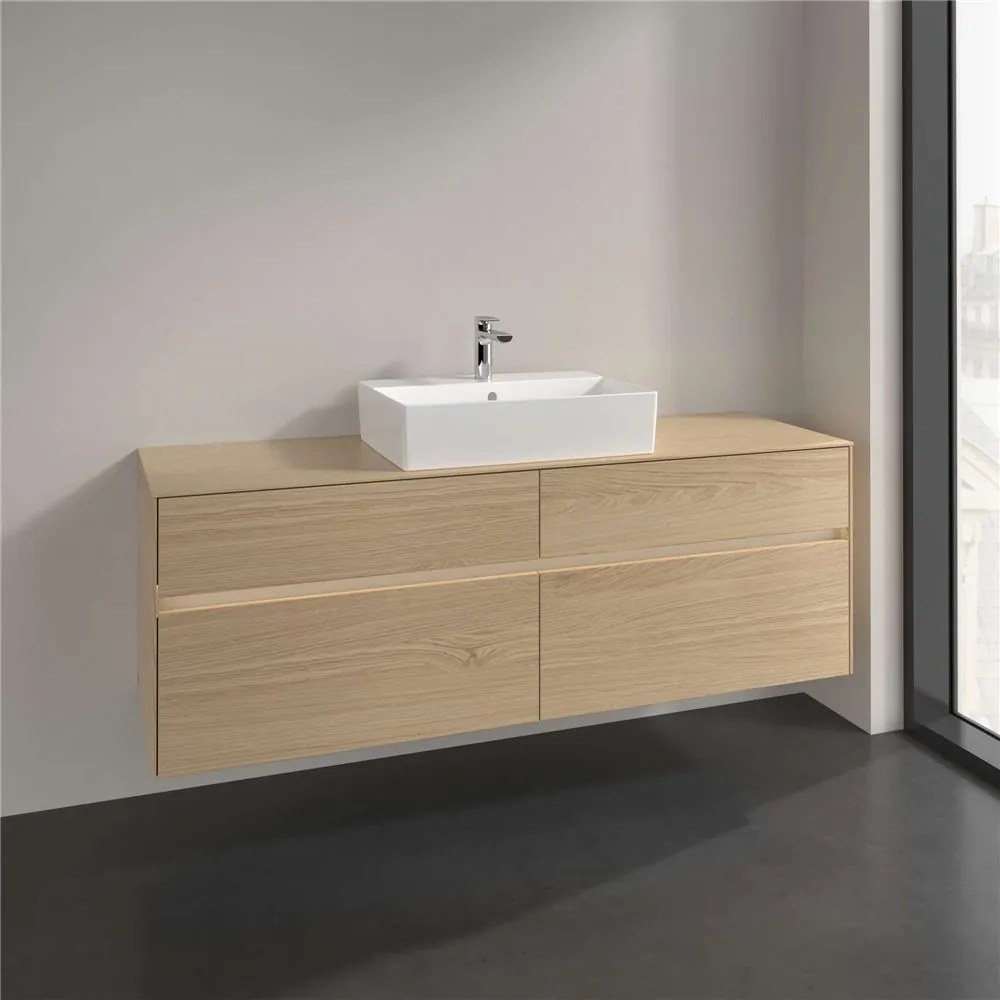 VILLEROY &amp; BOCH Collaro závesná skrinka pod umývadlo na dosku (umývadlo v strede), 4 zásuvky, s LED osvetlením, 1600 x 500 x 548 mm, Nordic Oak, C134B0VJ