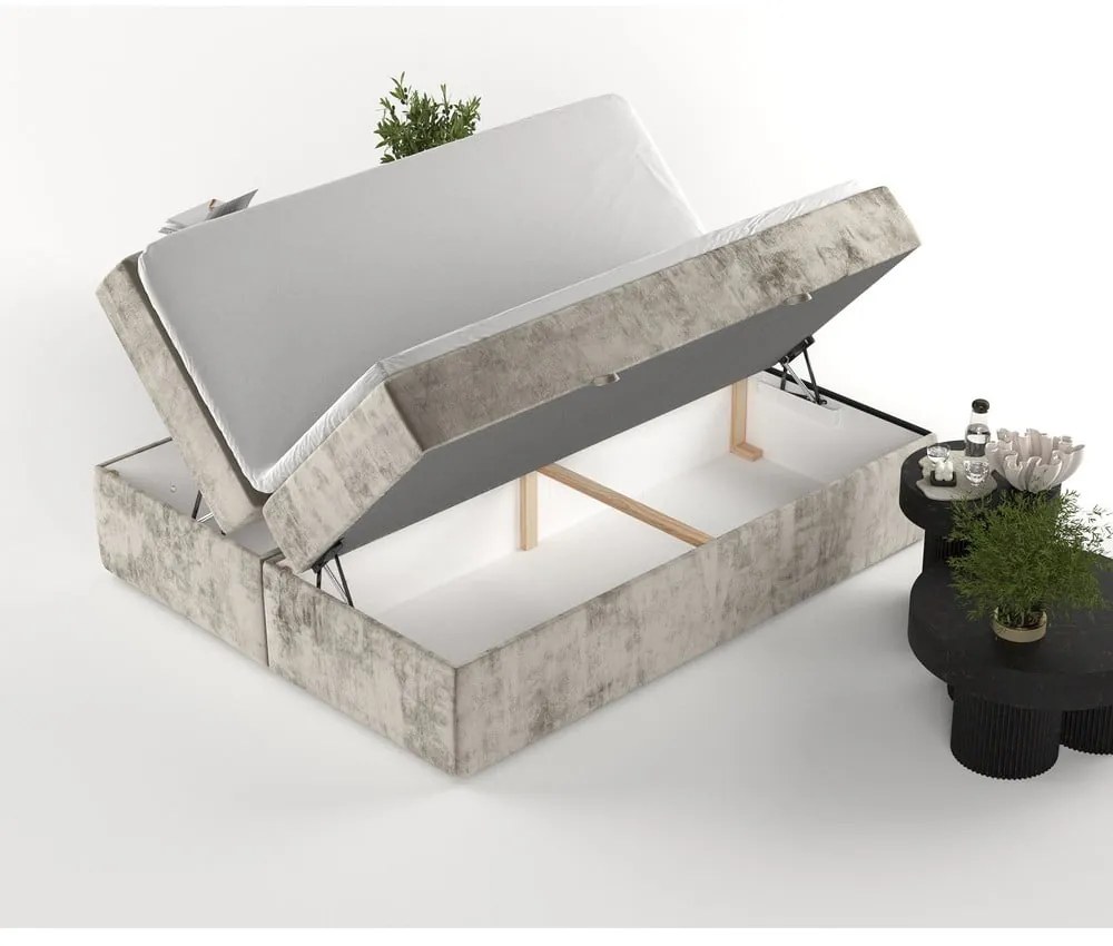 Svetlohnedá boxspring posteľ s úložným priestorom 140x200 cm Yoko – Maison de Rêve