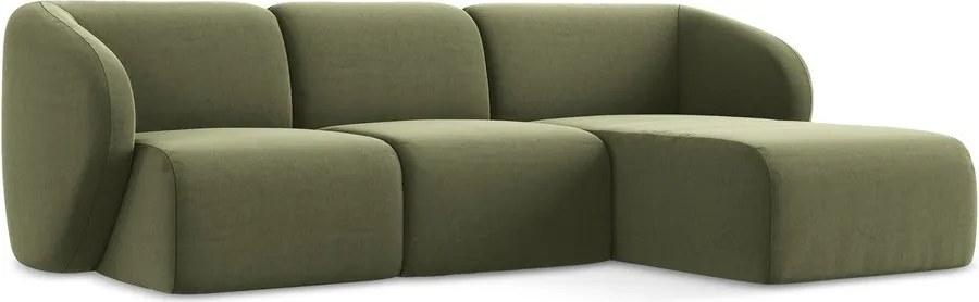 Zelená zamatová rohová pohovka (pravý roh/s leňoškou) Lani – Makamii