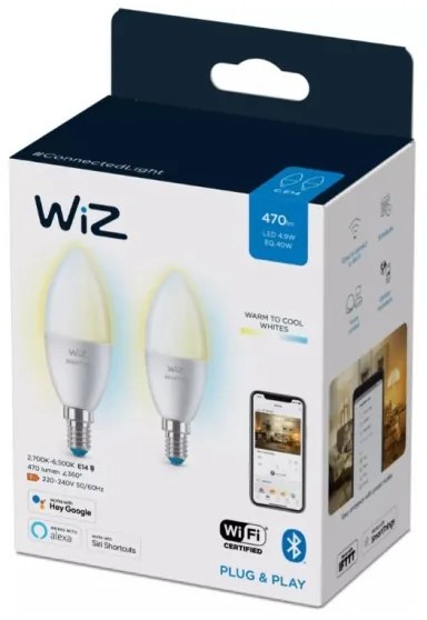 SADA 2x LED Stmievateľná žiarovka C37 E14/4,9W/230V 2700-6500K CRI 90 Wi-Fi - WiZ
