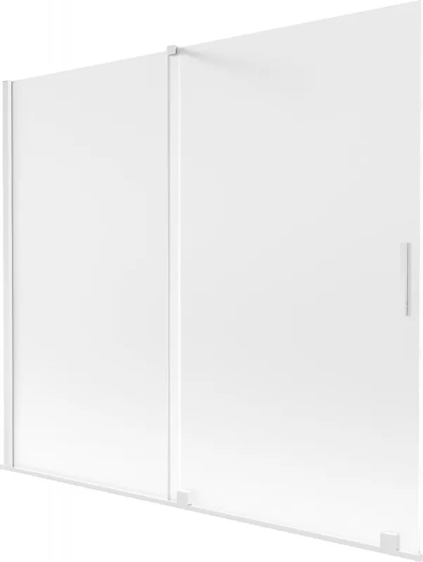 Mexen Velar, 2-krídlová posuvná vaňová zástena 180 x 150 cm, 8mm sklo námraza, biela matná, 896-180-000-31-20
