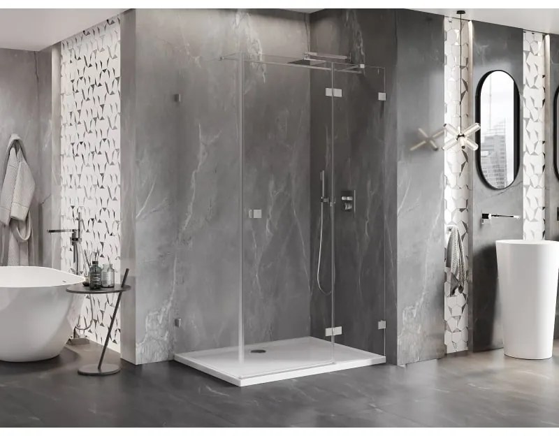 Mexen Lunar T, výklopný sprchový kút pravý 135 x 100 cm, 8mm číre sklo, oceľový profil, 834T-135-100-97-00-P