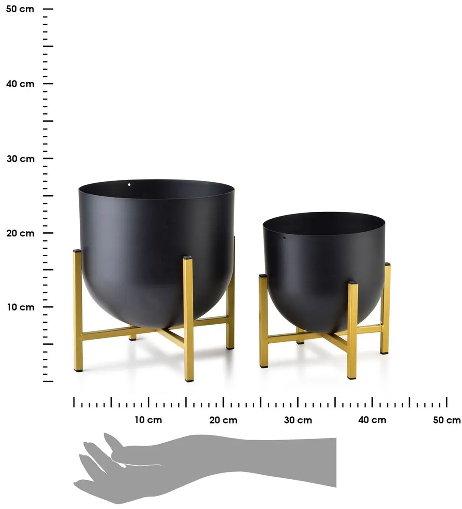 Mondex KOVOVÝ KVETINÁČ SO STOJANOM SWEN BOULE SADA 2KS 20X22 CM+16X17 CM ČIERNA/ZLATÁ