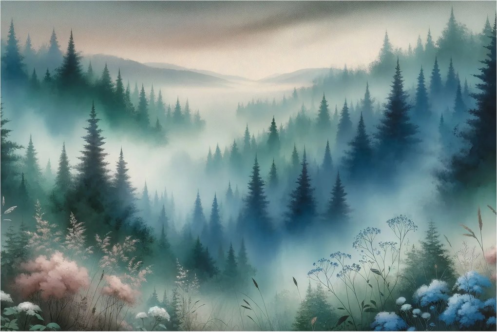Obraz - Lesná krajina s hmlou (90x60 cm)