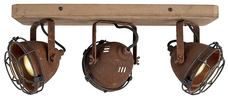 Priemyselný reflektor hrdzavohnedý s dreveným sklonom 3-svetlo - Gina