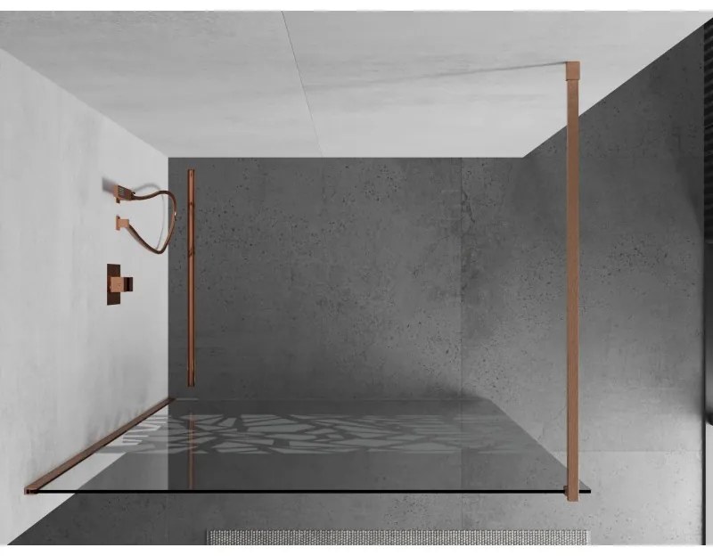 Mexen Kioto, sprchová zástena Walk-In 140 x 200 cm, 8mm číre sklo biely vzor, medený matný profil, 800-140-101-65-85