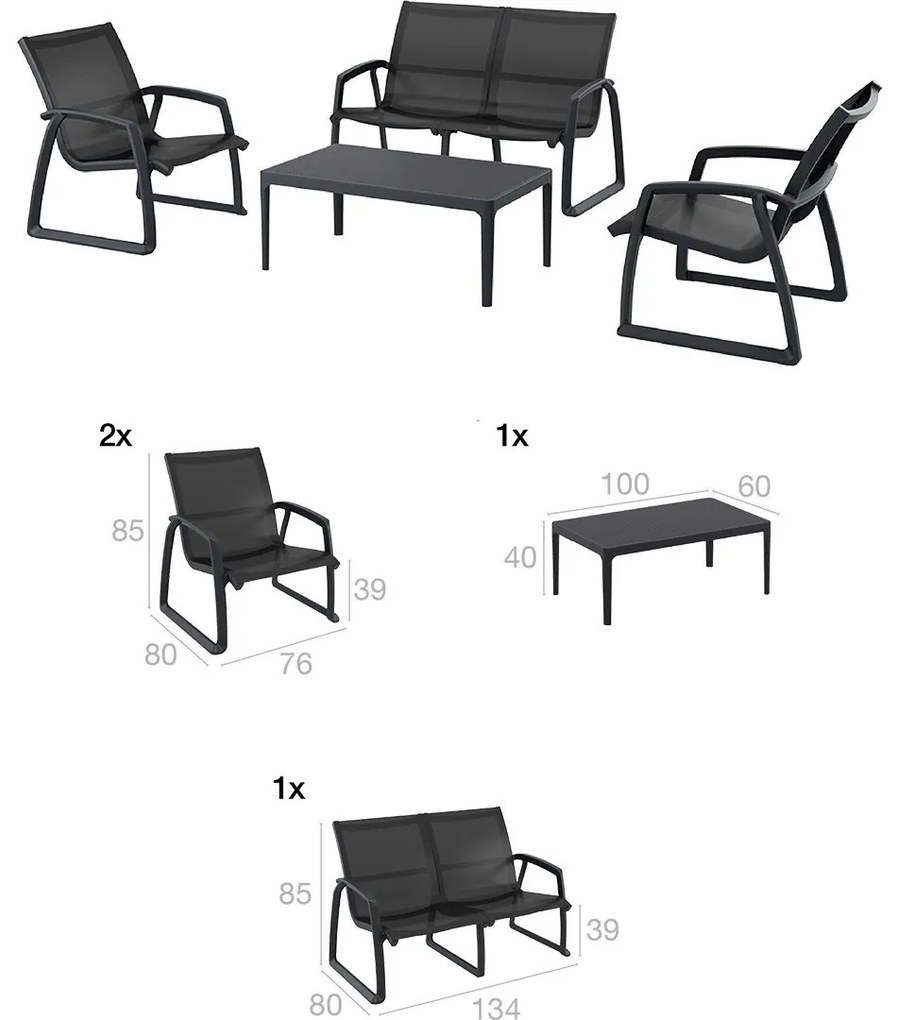 PACIFIC LOUNGE záhradný set s podrúčkami taupe
