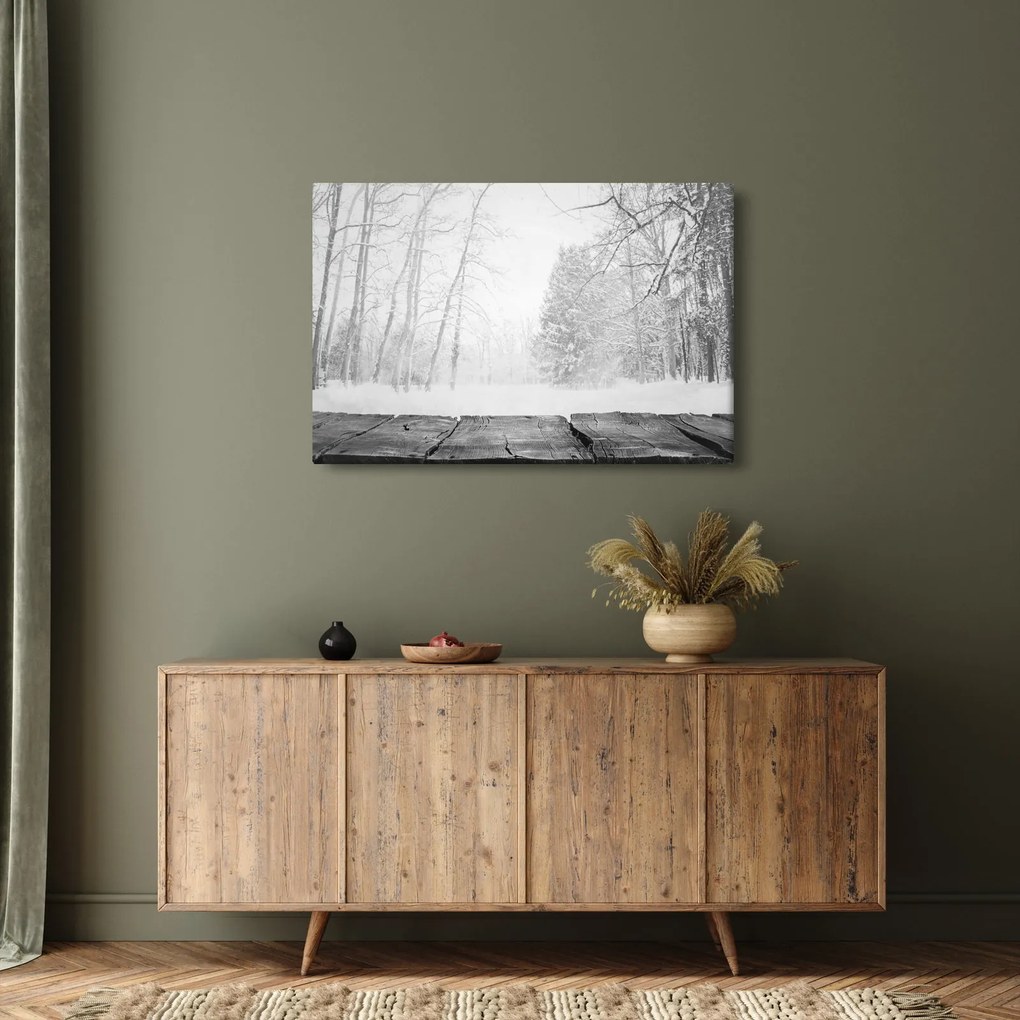 Obraz - Drevené mólo v zime (90x60 cm)