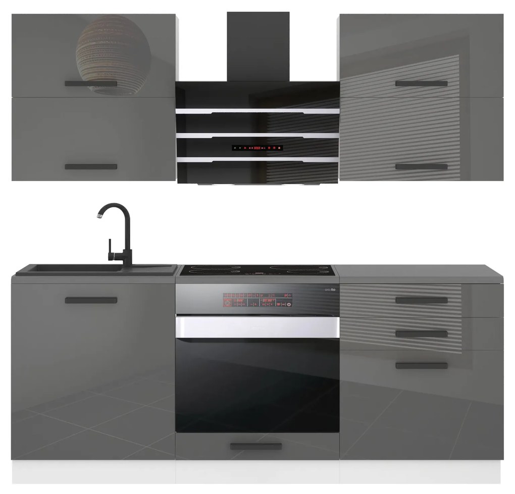 Kuchynská linka Belini Premium Full Version 180 cm šedý lesk s pracovnou doskou EMILY