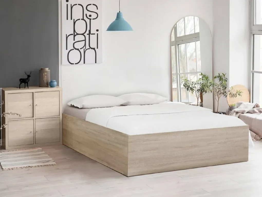 Posteľ BELLA 180x200 cm, dub sonoma Rošt: S latkovým roštom, Matrac: Matrace Coco Maxi 19 cm