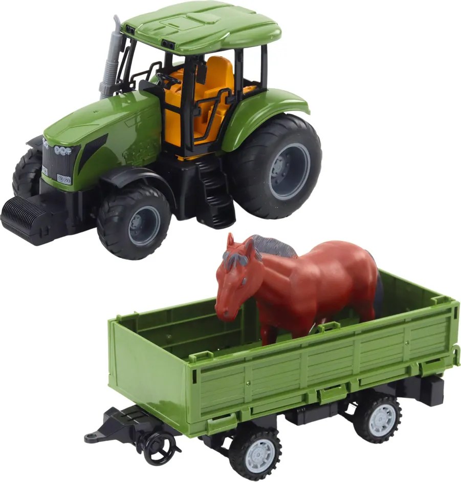 LEAN Toys Súprava traktora s prívesom a koňom, diaľkovo ovládaná RC