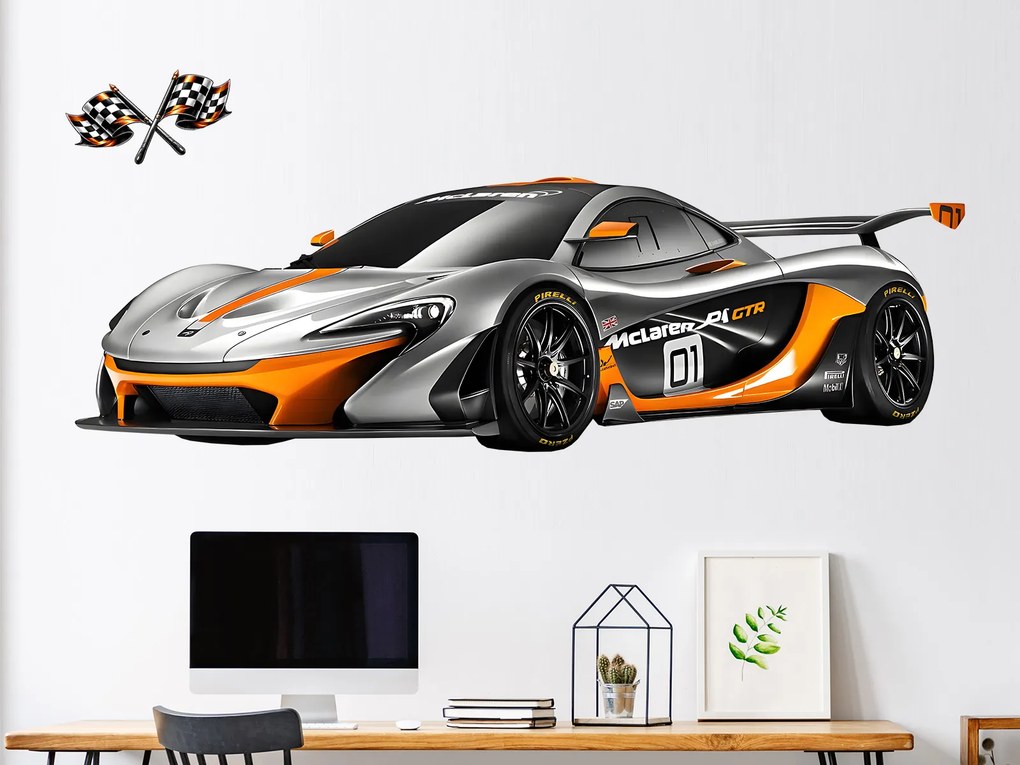 McLaren P1 GTR textilní prelepiteľná nálepka na stenu hárok 47 x 15 cm