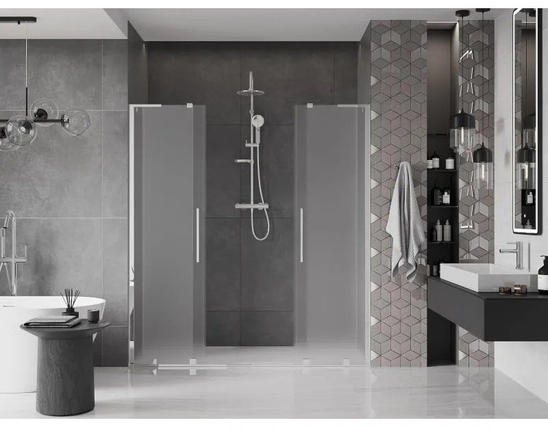 Mexen Velar L Duo, posuvné sprchové dvere do otvoru 170 cm, 8mm sklo námraza, chrómová, 871-170-003-32-01