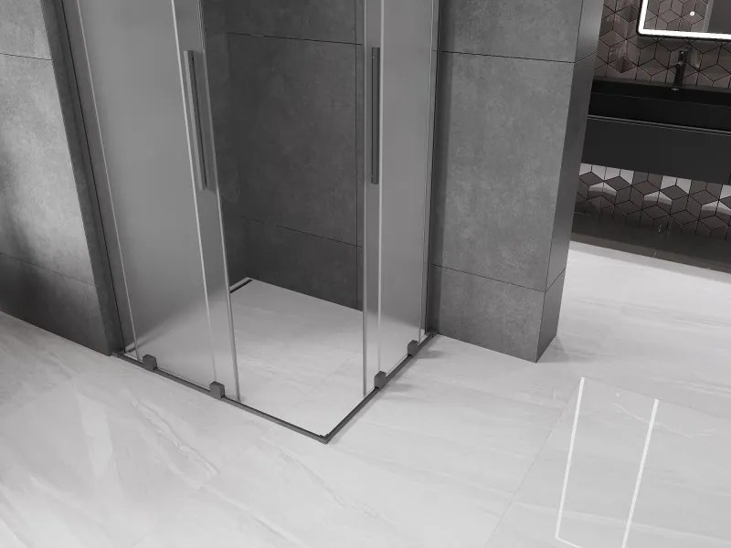 Mexen Velar L Duo, sprchový kút s posuvnými dverami 100 x 90 cm, 8mm sklo námraza, brúsený grafit, 871-100-090-02-33-95