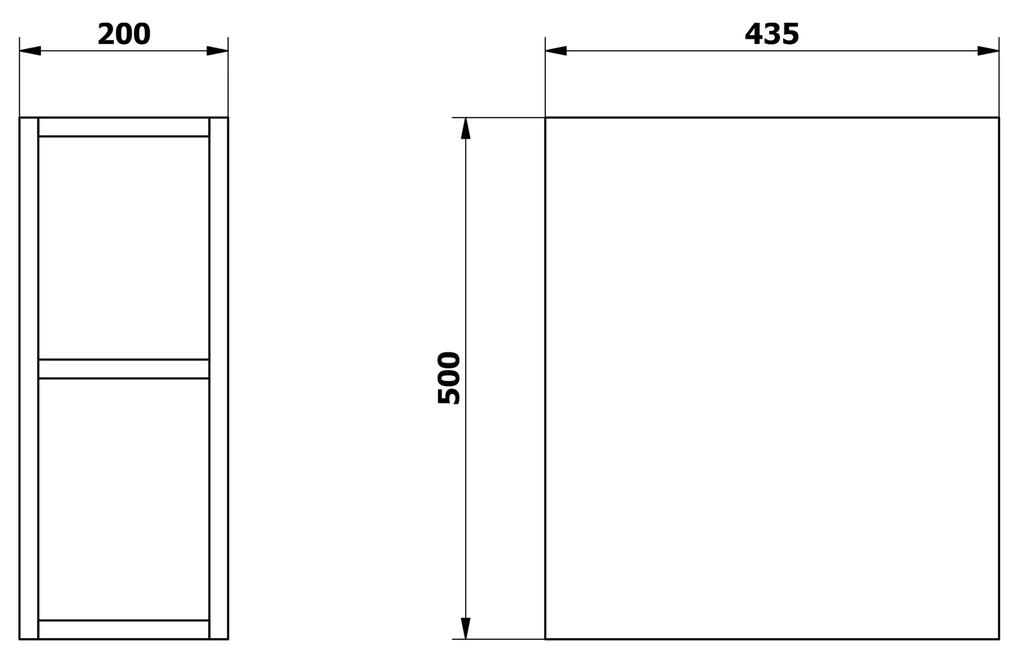 Sapho, ODETTA skrinka spodná policová 20x50x43,5cm, biela lesk, DT200-3030