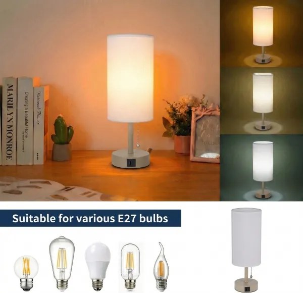 Brilagi - Stolová lampa s USB portom TABLON 1xE27/25W/230V béžová/biela