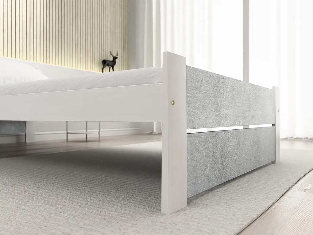 Posteľ IKAROS DOUBLE 90 x 200 cm, betón/biela Rošt: S lamelovým roštom, Matrac: Matrac Deluxe 10 cm