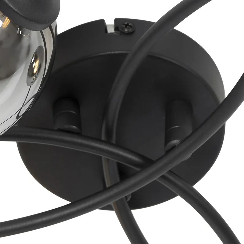 Moderné stropné svietidlo čierne 6-žiarovkové s dymovým sklom - Atény