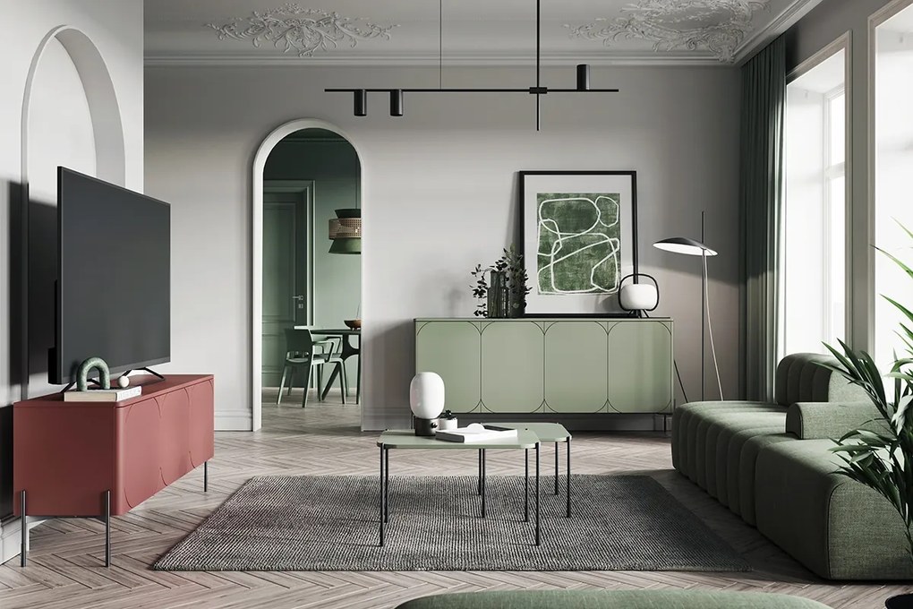 Obdĺžnikový konferenčný stolík Sonatia 70 cm na kovových nohách - olivový