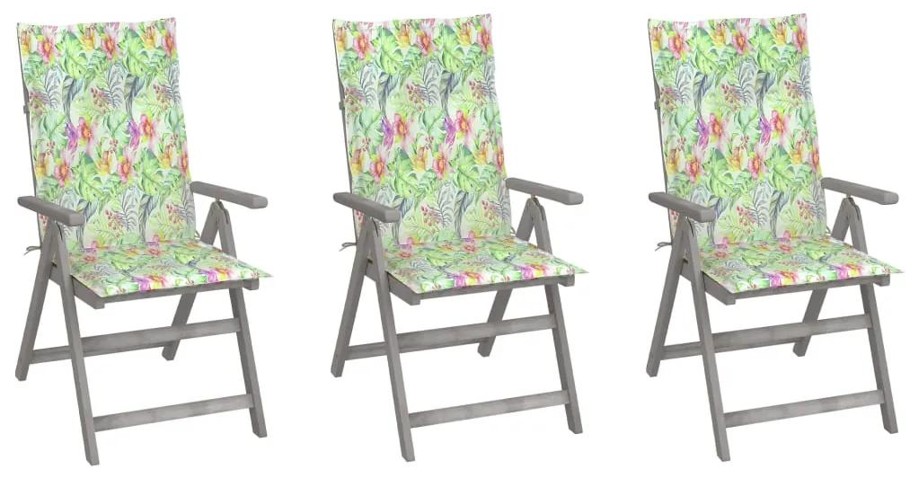 Záhradné sklápacie stoličky 3 ks s podložkami akáciový masív
