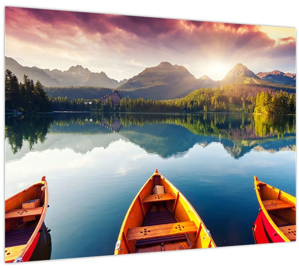 Obraz - Jazero s loďkami (70x50 cm)