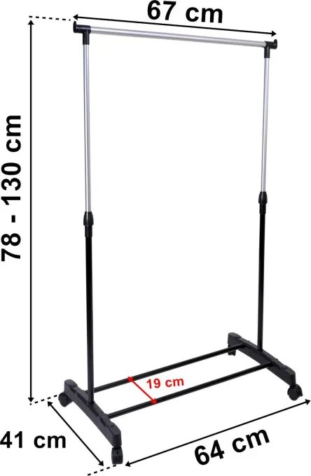 Vešiakový stojan VERA na kolieskach čierny