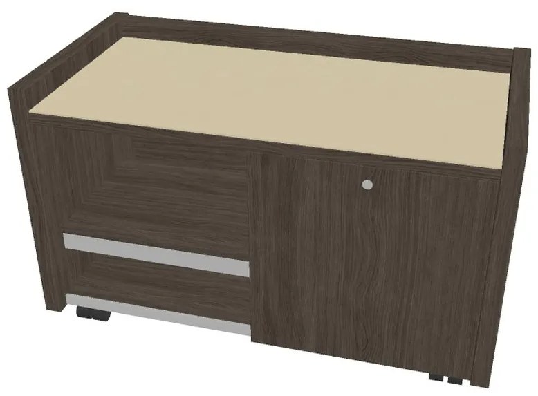 Mobilný kontajner Verno 100 x 50 cm so sklom, pravý, dub antracit / vanilka