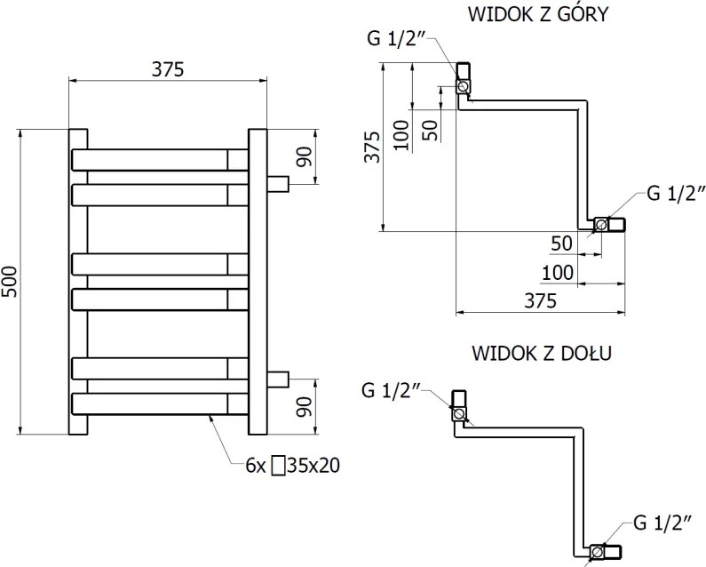 Mexen Loop, kúpeľňový radiátor 500 x 375 mm, 253 W, čierna, W129-0500-350-00-70